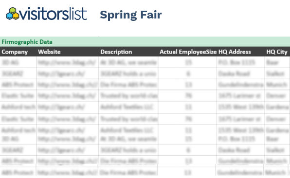Spring Fair Exhibitors List and Attendees List
